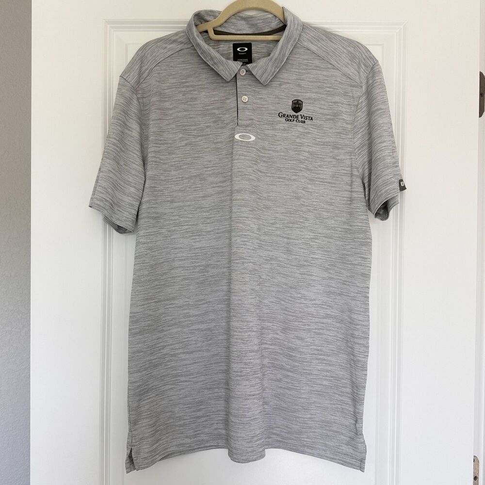 Oakley Golf Polo Shirt XL Gray Stripe Grande Vista Club Regular Fit